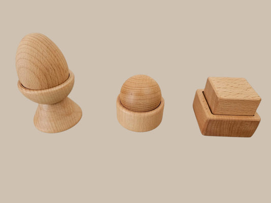 Montessori Egg, Sphere & Cube in Cups Set