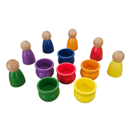Colored Peg Dolls in Cups