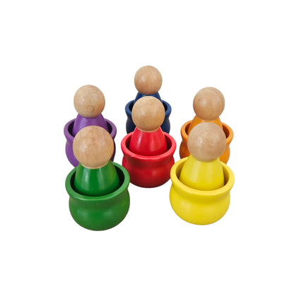 Colored Peg Dolls in Cups