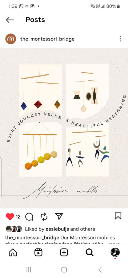 Set of 4 Montessori Baby Mobiles: Munari, Octahedron, Gobbi, and Dancers